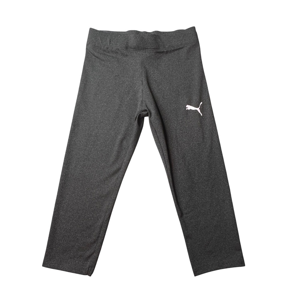 Puma Leggings Girls Size S (7) Gray PGF22-04600 Athletic Cropped Logo Stretch